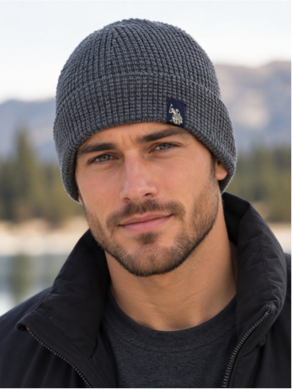 U.S. Polo Assn. Grey Waffle Knit Beanie Hat Men’s One Size